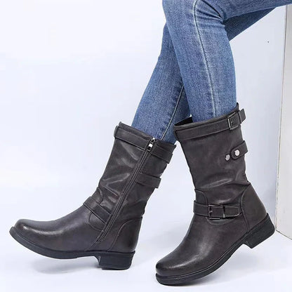 Women's Flat Boots Buckle Strap