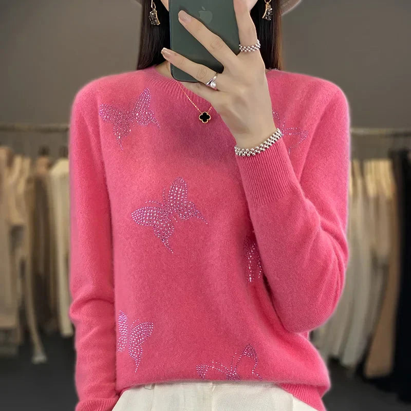 Women's Patterned Sweater Butterfly Design
