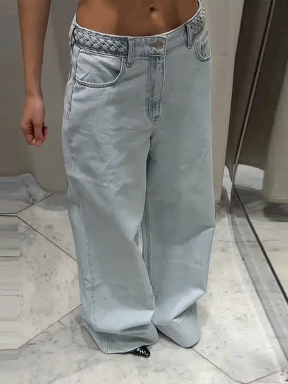 Women's Wide Leg Denim Trousers Low Waist Blue