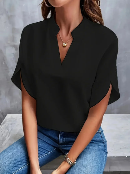 Women's Short Sleeve Split Neck Blouse