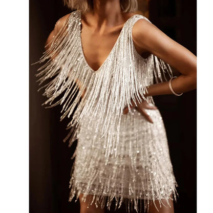 Women’s Cocktail Mini Dress with Fringe Feathers