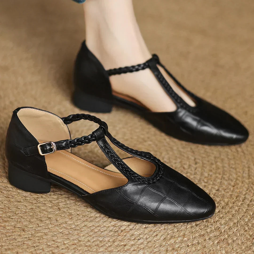 Women's Leather Mary Jane Flats Pointed Toe
