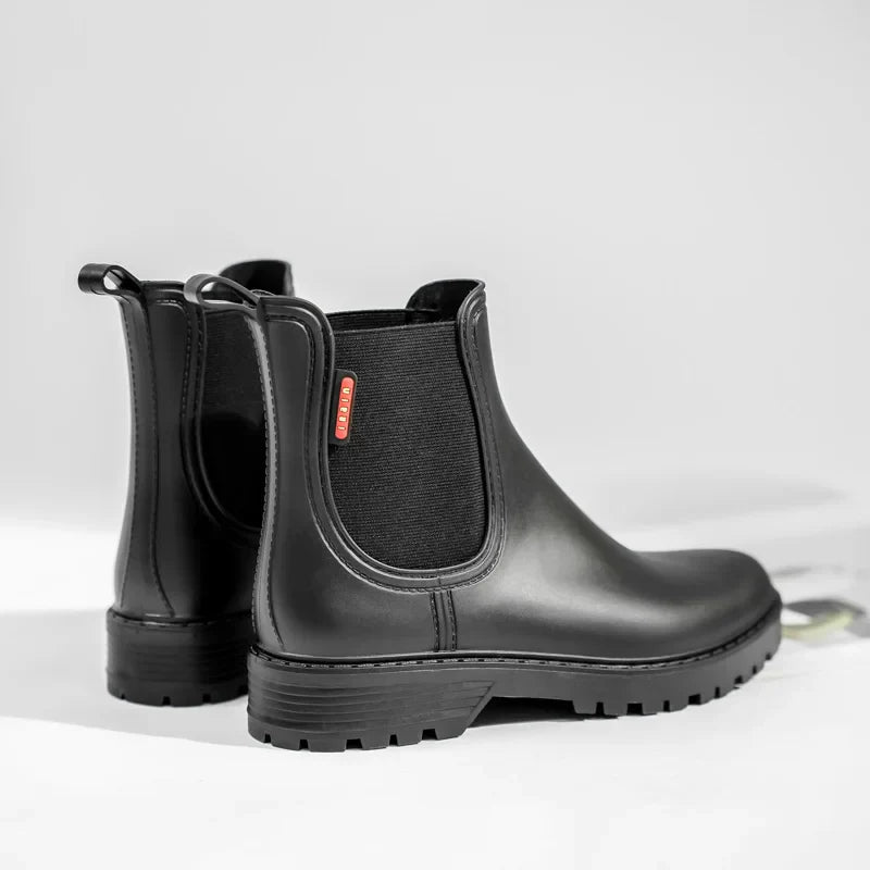 Women's Chelsea Rain Boots Waterproof Rubber Sole Black
