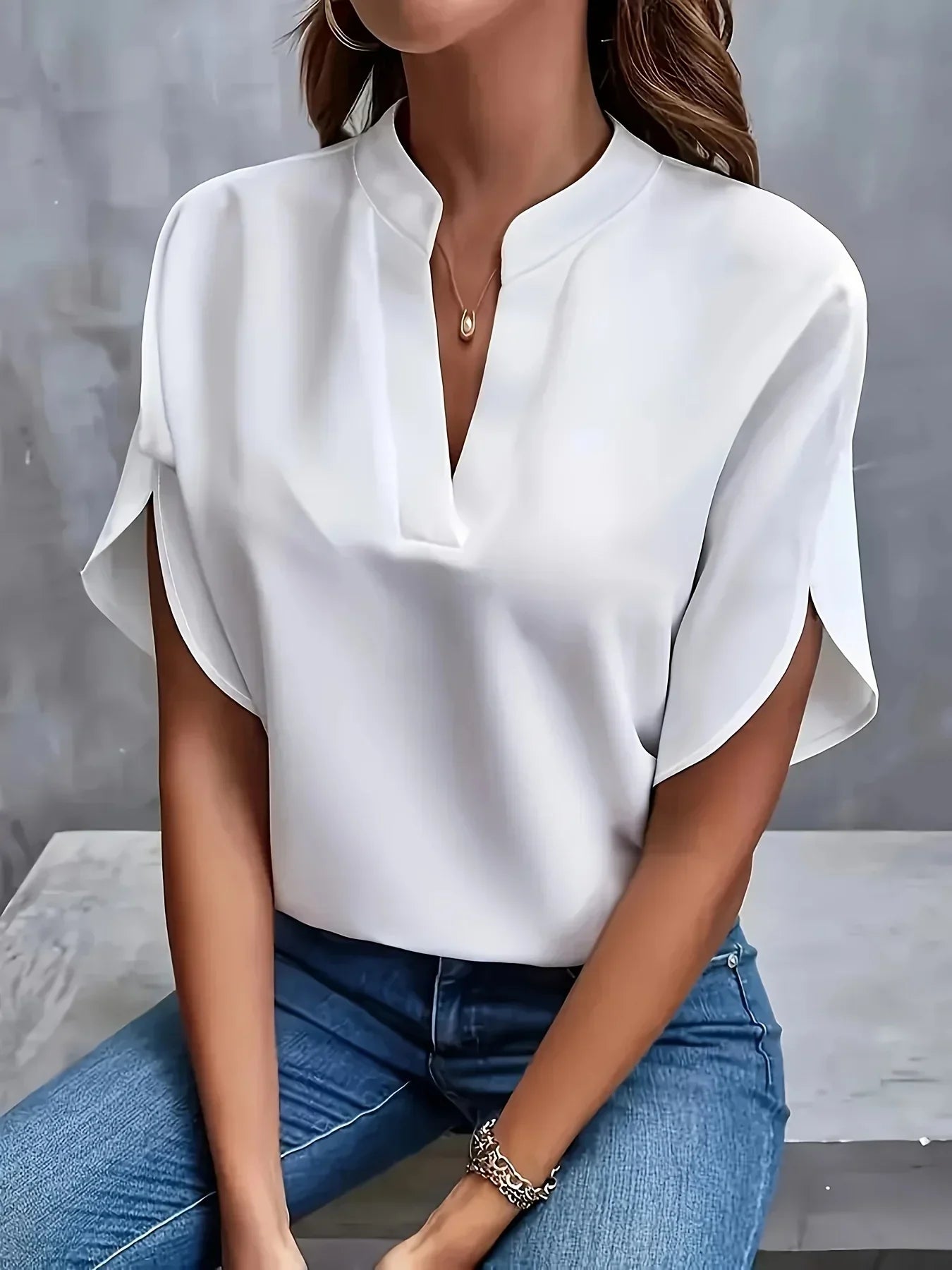Women's Short Sleeve Split Neck Blouse