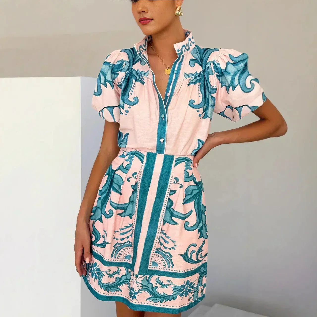 Women's Floral Mini Dress Puff Sleeve