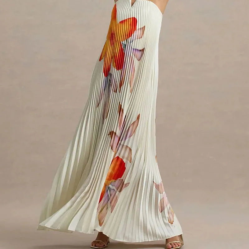 Women's Pleated Maxi Dress Floral Print