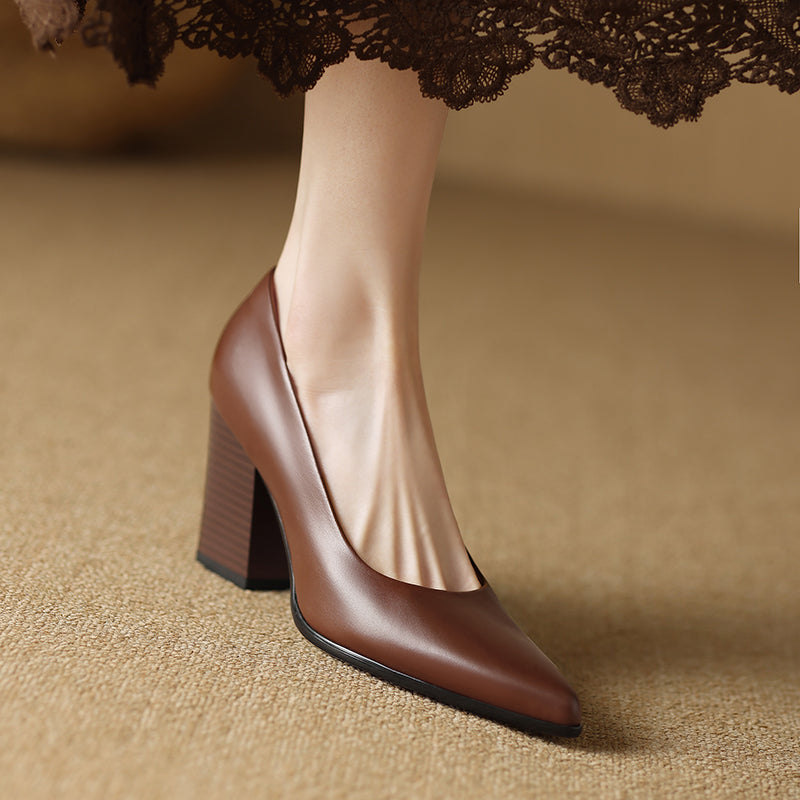 Women's Pointed Toe Pumps Block Heel Slip On Shoes