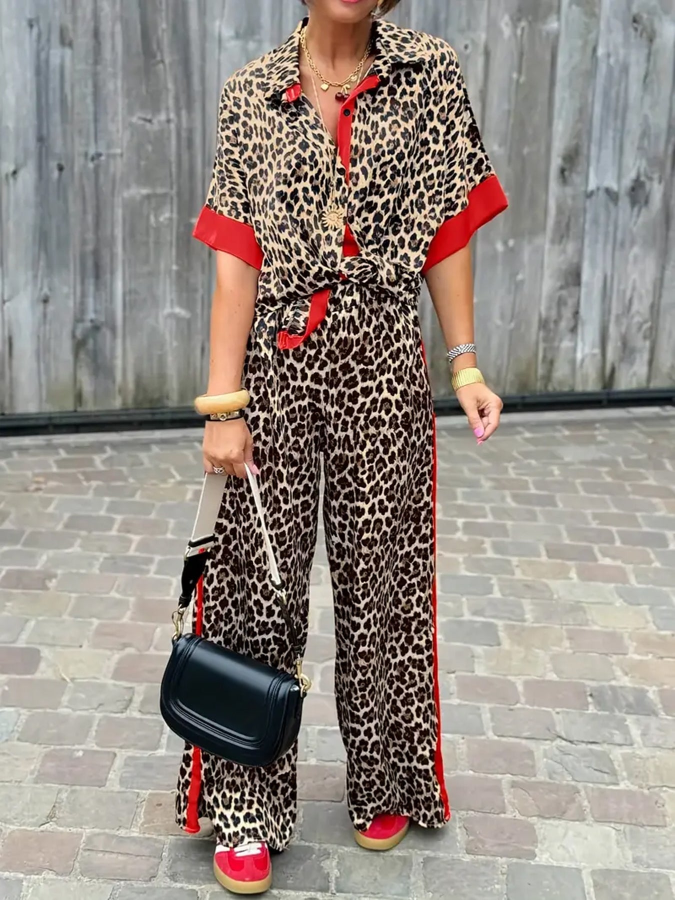 Women's Two Piece Collared Set - Fashinoza