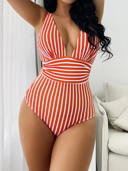 Women's Striped Swimsuit Modern Classic