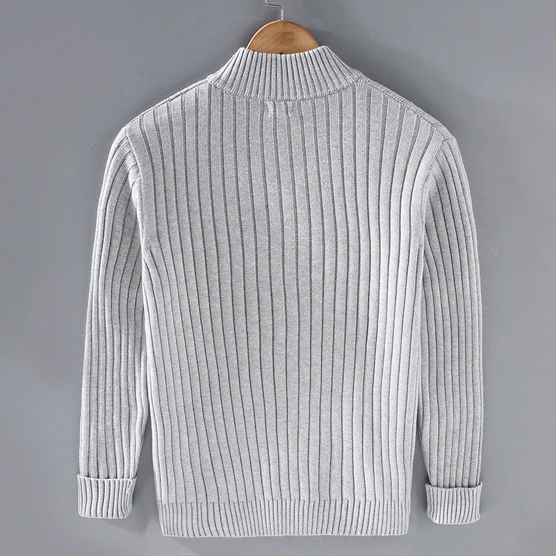 Men's Open Front Cardigan Ribbed Knit Fold-Over Collar