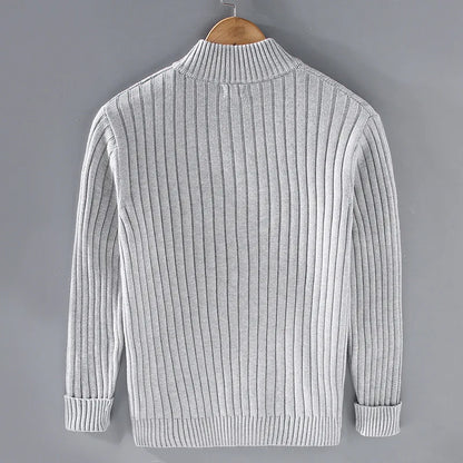 Men's Open Front Cardigan Ribbed Knit Fold-Over Collar