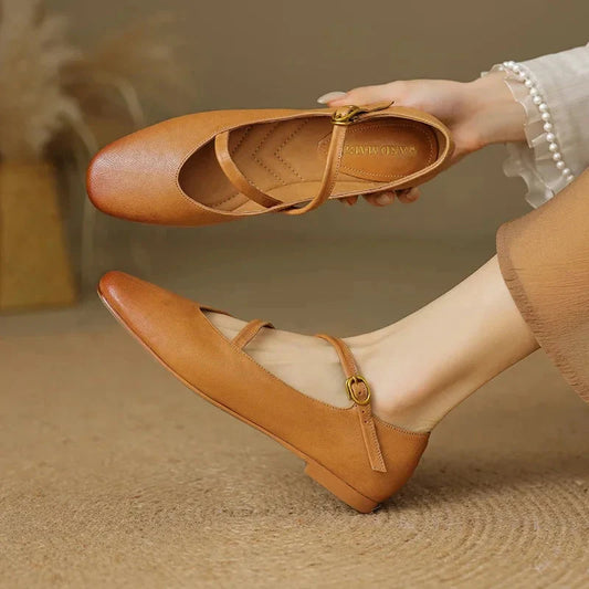 Women's Buckle Mary Jane Flats Closed Toe - 
Fashinoza