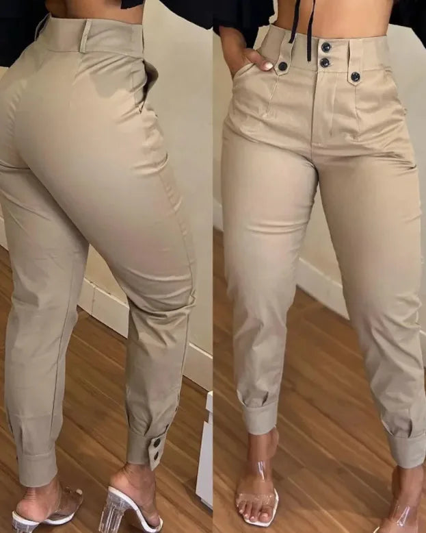 Women's High Waist Cargo Capris Pants With Pockets Zipper Fly Black