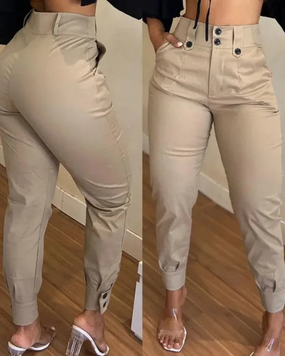 Women's High Waist Cargo Capris Pants With Pockets Zipper Fly Black