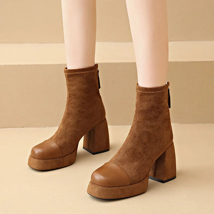 Women's Boots Back Zip Rounded Toe