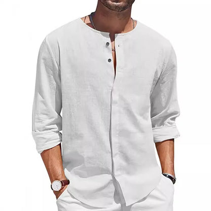 Men's Linen Henley Shirt Lightweight Beige