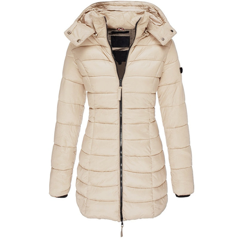 Women's Down Filled Winter Parka Coat Long Hooded Waterproof Black