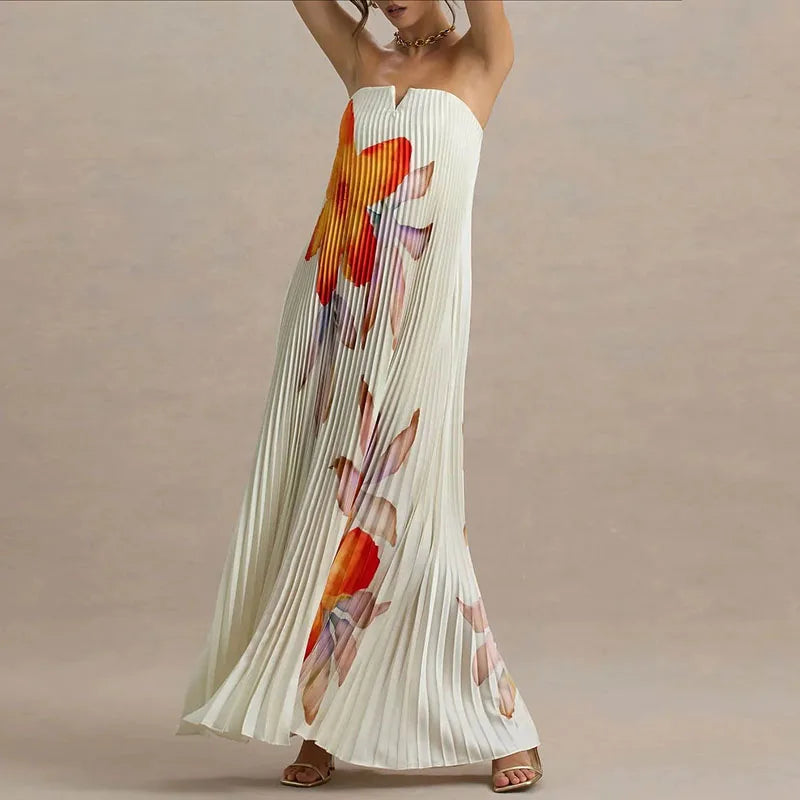 Women's Pleated Maxi Dress Floral Print