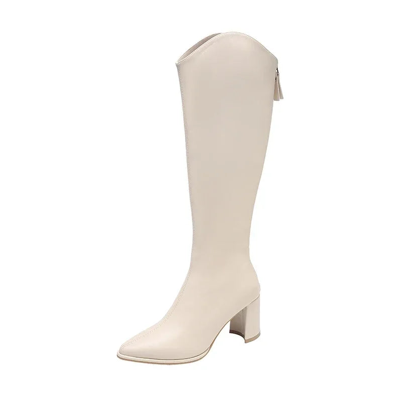 Women's Knee High Boots Side Zip Block Heel