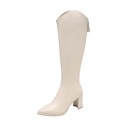 Women's Knee High Boots Side Zip Block Heel