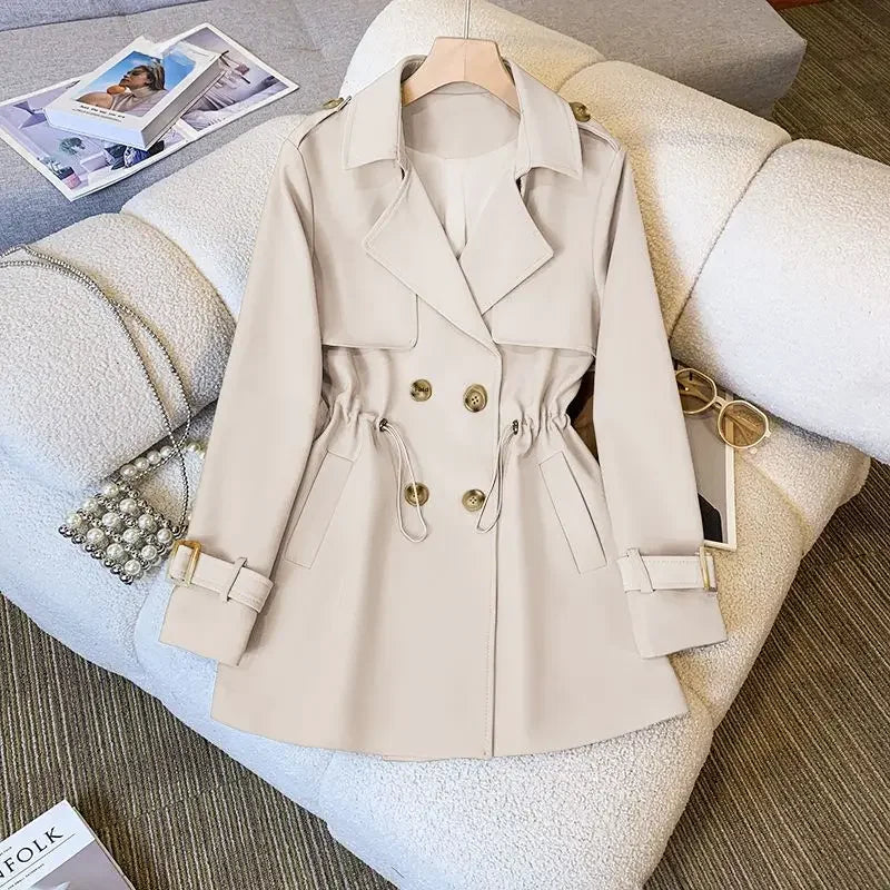 Women's Cotton Trench Coat Mid-Length Beige