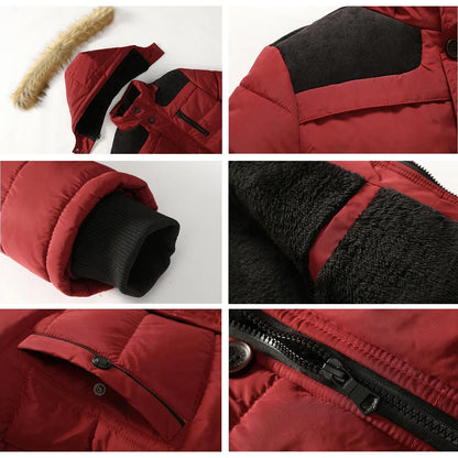 Men's Down Parka Wool Lined Hooded Jacket Warm Black