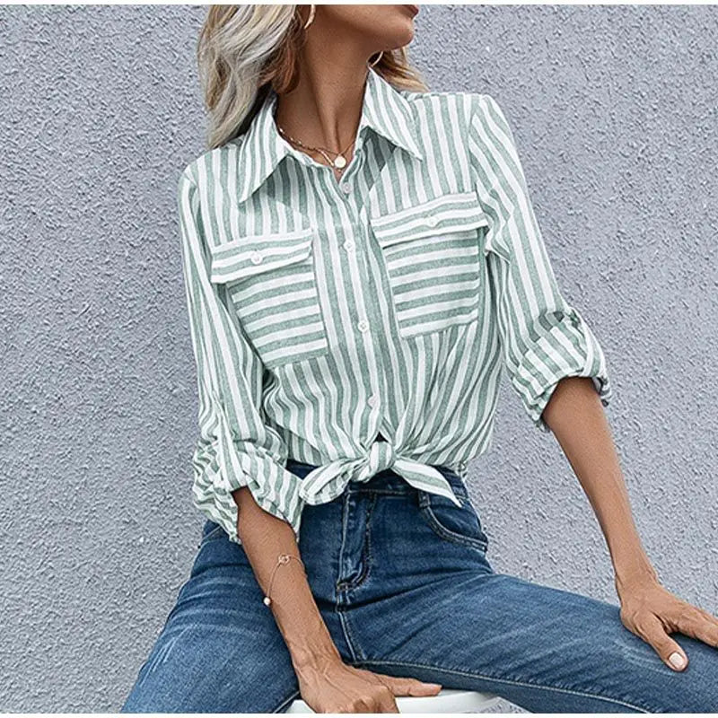 Grace | Women Summer Striped Button Down Blouse
