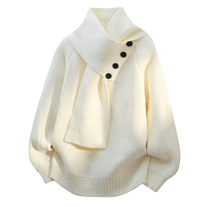 Women's Cozy Sweater Scarf Neck Design - Fashinoza