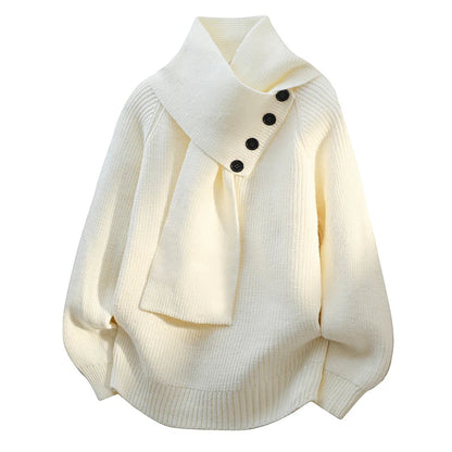 Women's Cozy Sweater Scarf Neck Design - Fashinoza