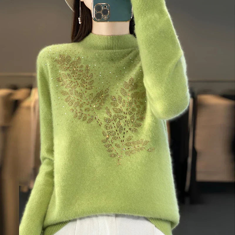 Women's Beaded Sweater Floral Embellishment