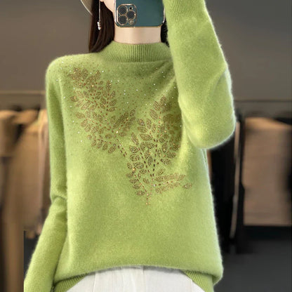 Women's Beaded Sweater Floral Embellishment