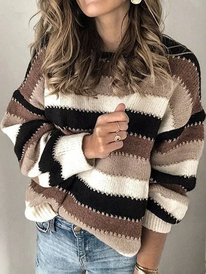 Women's Striped Sweater Loose Fit - Fashinoza