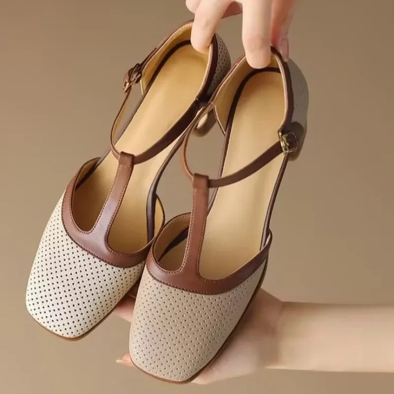 Women's Block Heel Pumps Square Toe Mid Heel
