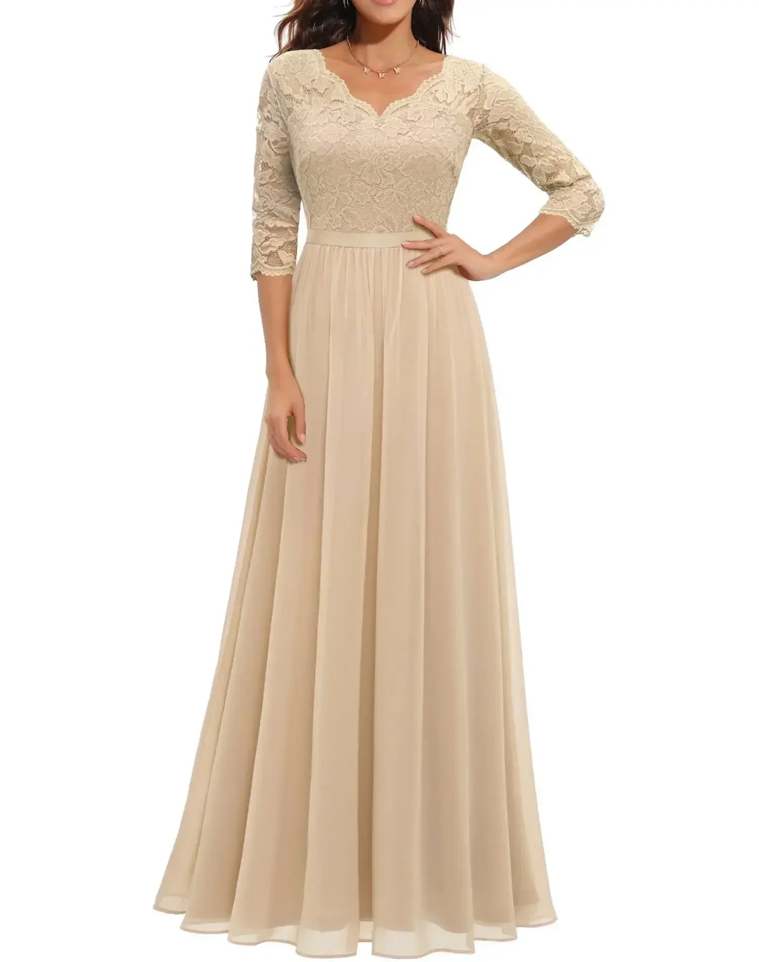 Women's Elegant Lace Long Dress - Fashinoza