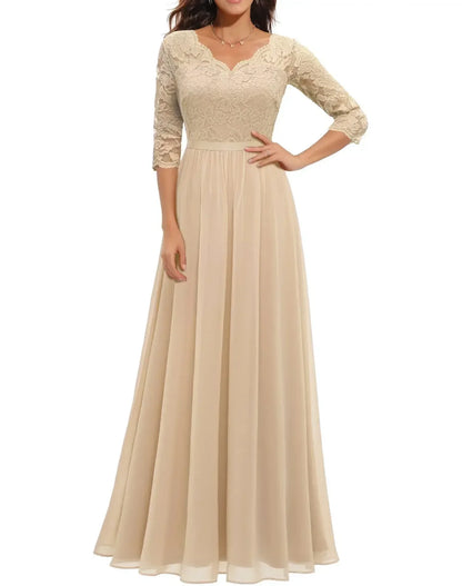 Women's Elegant Lace Long Dress - Fashinoza