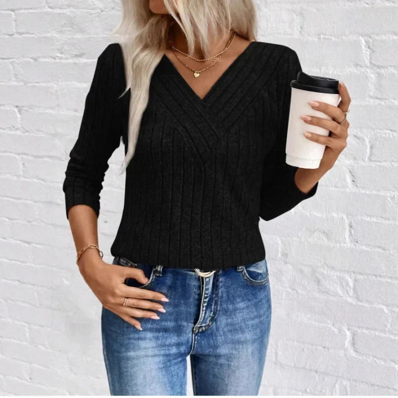 Elegant Women's Sunken Stripe Sweater