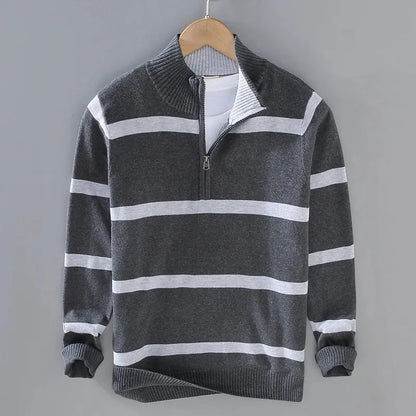 Striped Half-Zip Knit Sweater