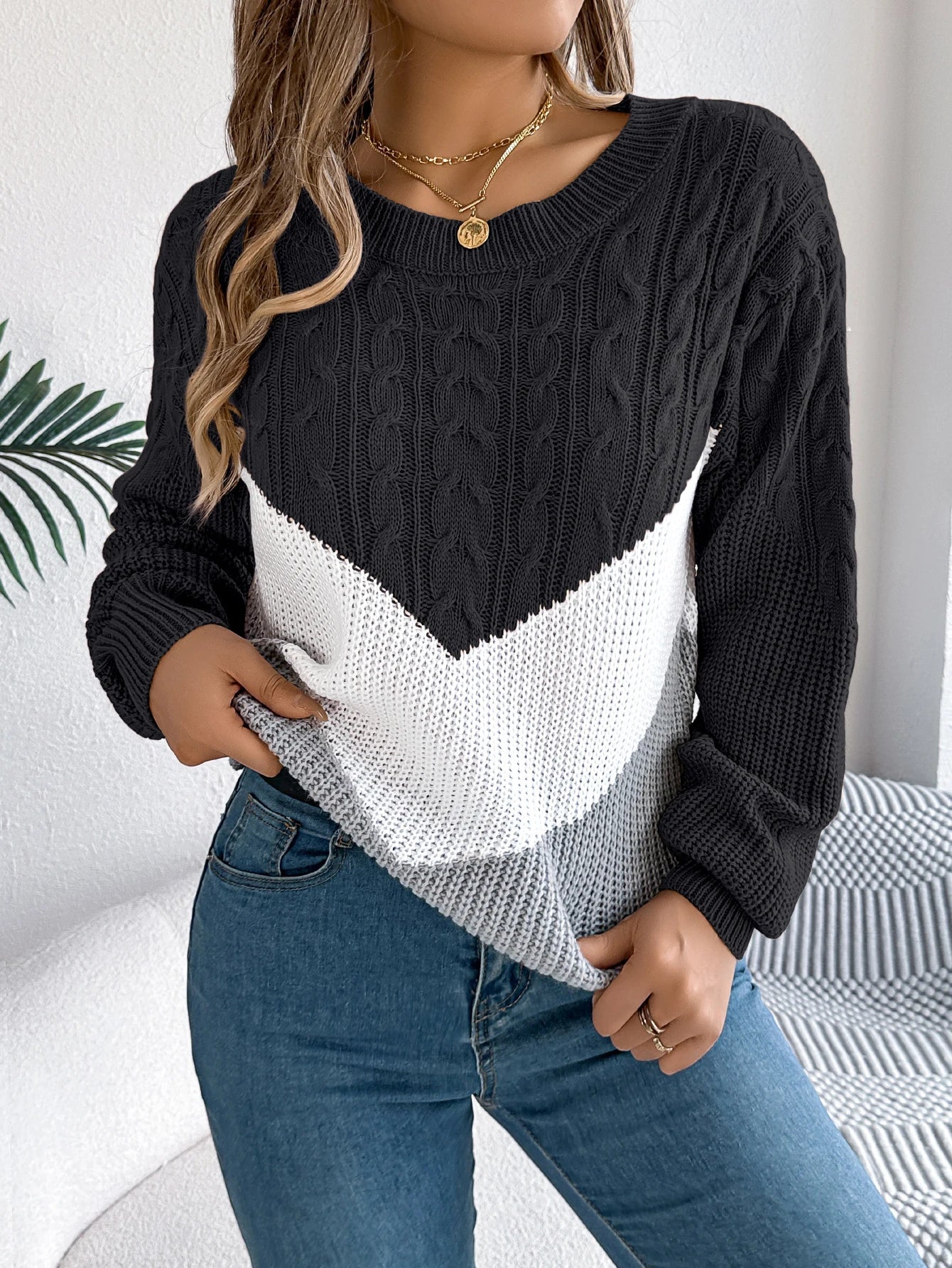 Women's Chevron Stitch Pullover Sweater - Fashinoza