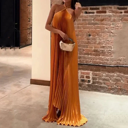 Women's Pleated Halter Maxi Dress Evening