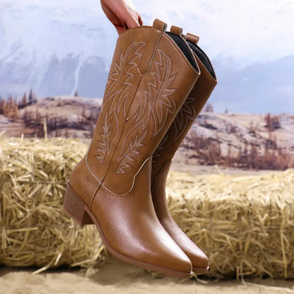 Women's Western Embroidery Boots Pointed Toe