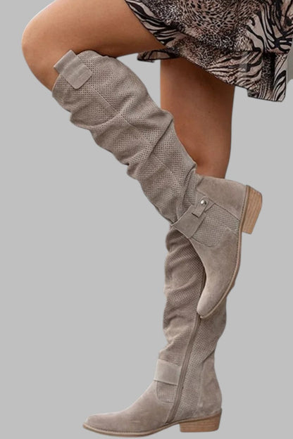 Women's Slouchy Knee High Boots Block Heel - Fashinoza