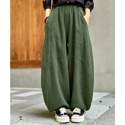 Women's Cotton Linen Wide Leg Pants - 
Fashinoza
