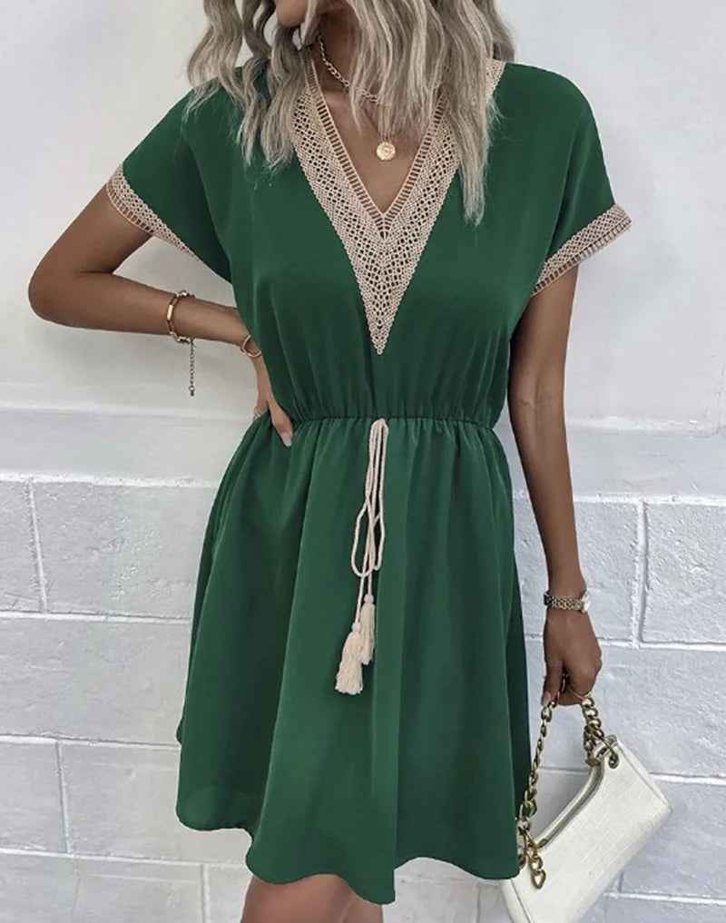Women's V Neck Boho Flowy Dress Casual