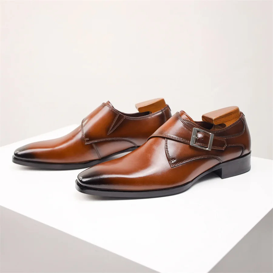 Men's Single Strap Buckle Dress Shoes - Fashinoza