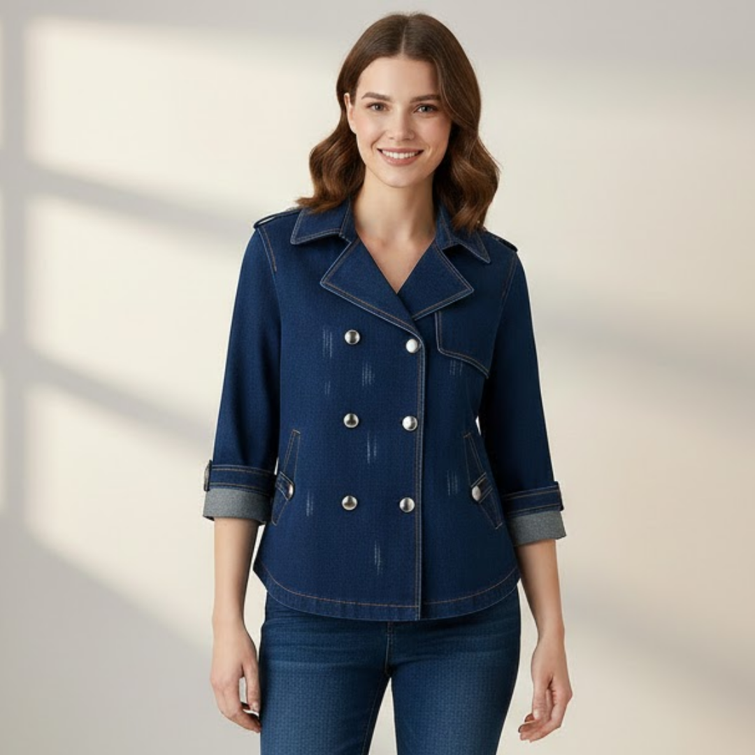 Elara | Modern Denim-Style Trench Coat