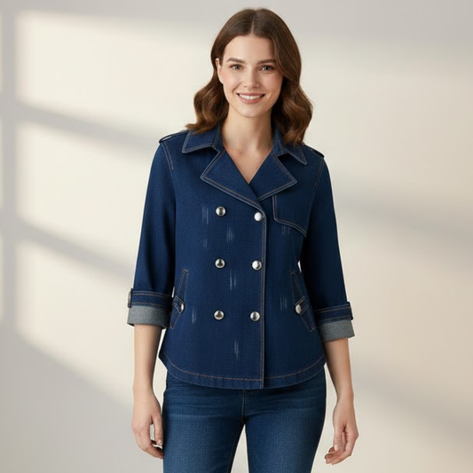 Elara | Modern Denim-Style Trench Coat