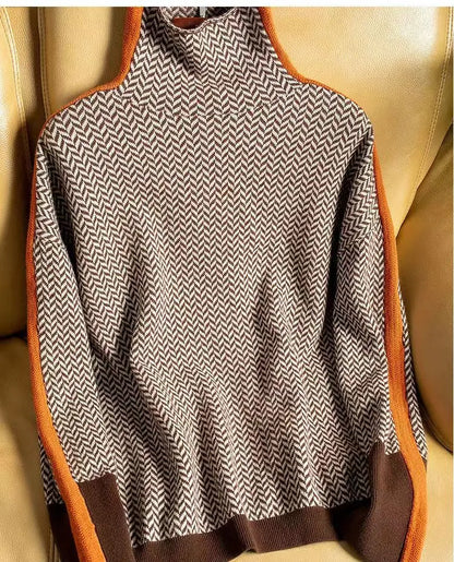 Women's Herringbone Turtleneck Sweater - Fashinoza