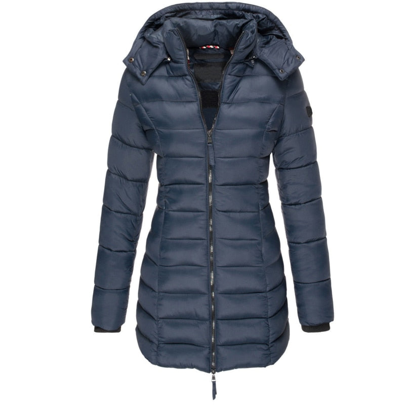 Women's Down Filled Winter Parka Coat Long Hooded Waterproof Black