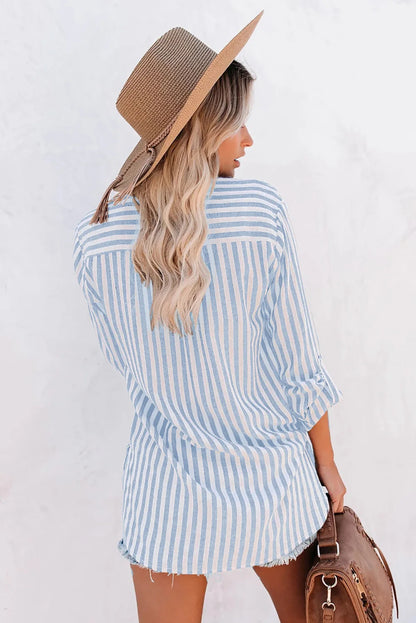Grace | Women Summer Striped Button Down Blouse