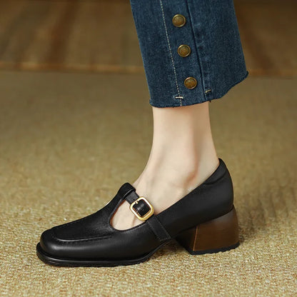 Women's T-Strap Mary Jane Square Toe Low Heel Shoes
